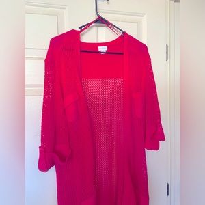Hot Pink cable knit style cardigan XL by Jacalyn Smith
